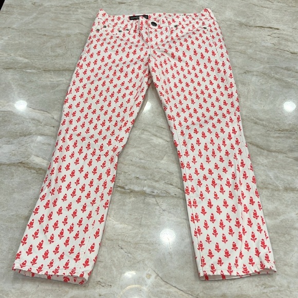 J CREW Cropped Matchstick Jeans Pink and White Thistle Print Size‎ 25 - Picture 2 of 9